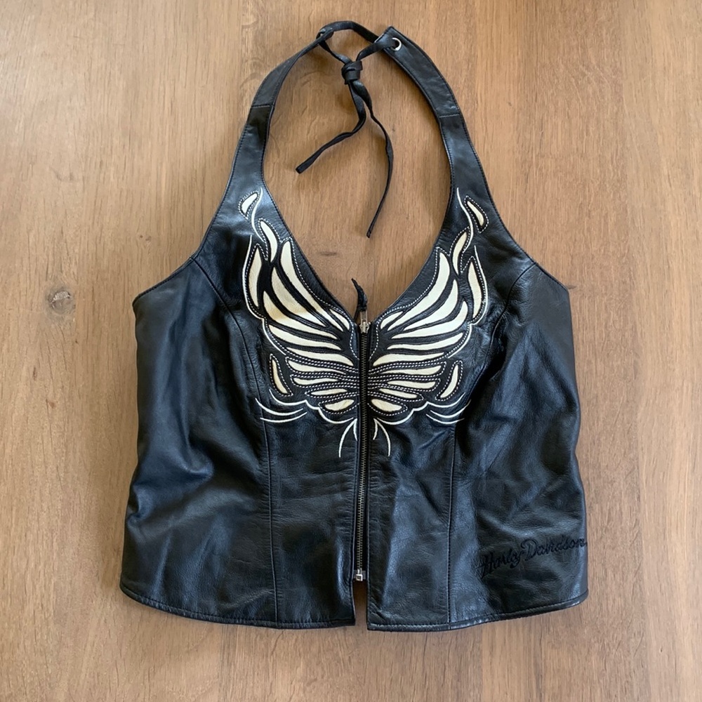 Harley Davidson Leather Halter Top Size Medium